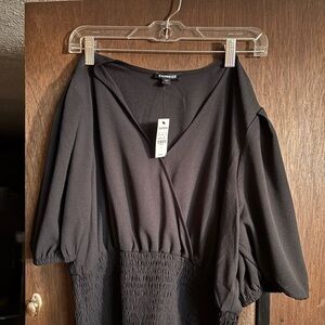 Express Black V-Neck Blouse with Puff Sleeves